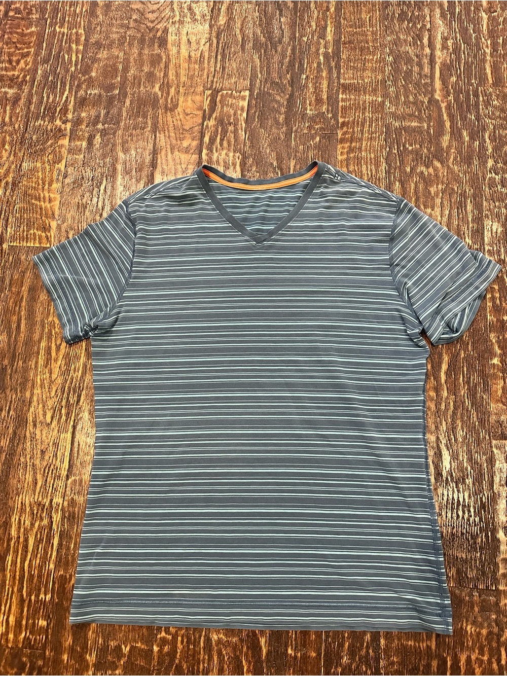 Lululemon Men's Striped V-Neck Short Sleeve Shirt - blue